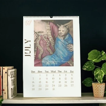 Котешки стенен календар на 2024,2024 Забавен Ренесансови Котки календар, Висящ стенен календар, Котешки календар за 12 месеца с грозни издръжливост