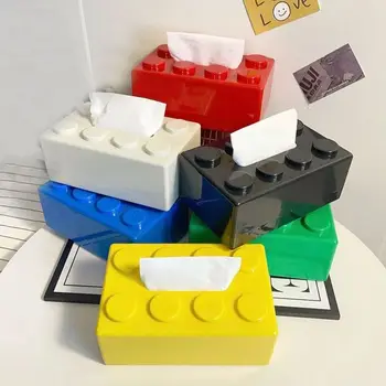 Креативната кутия за салфетки във формата на строителен блок, ABS, Подвижни органайзер за кърпи за лице, без перфорация, с монтиран на стената