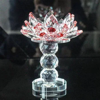 Кристален свещник във формата на лотос на високо стълбче основата на маслената лампа сватбени аксесоари кристални декорации будистки аксесоари във формата на лотос