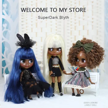 Кукла ICY DBS Blyth супер тъмна кожа, черна кожа, права коса, афро-прическа гола кукла и набор от куклен ставите на тялото, подарък за момче и момиче