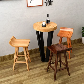 Кухненски стол от масивно дърво в скандинавски стил, високо столче за почивка, за творчески стол за администратор, бар стол за кафе, индивидуален бар стол за дома