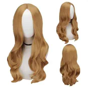 Къдрава коса средна дължина, светло кестенява къдрава коса, подходящите за cosplay, перуки ForM3GAN, дълги перуки, изработени от устойчиви на висока температура влакна, женски ролеви игри