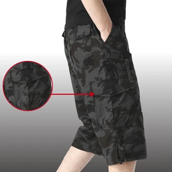 Летни къси панталони-карго Мъжки ежедневни памучни широки къси гащички във военната стил с множество джобове, работни тактически панталони Masculino размер Плюс 5XL
