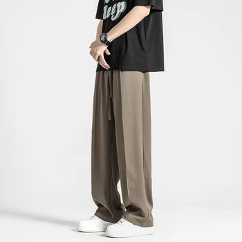 Летни мъжки ежедневни панталони от плат Ice Silk 2023, моден тренд, свободни костюмные панталони с еластичен ластик на талията, панталони 4 цвята, голям размер S-5XL