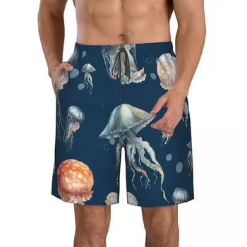 Летни мъжки къси панталони с 3D-принтом във формата на медузи, морски хавайски домашни къси панталони дантела прозорци за почивка