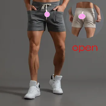 Летни шорти Свободни трикотажни Памучни Невидими панталони с отворена промежностью за правенето на секс на открито, за фитнес, за джогинг, джоб на колана, ежедневни панталони
