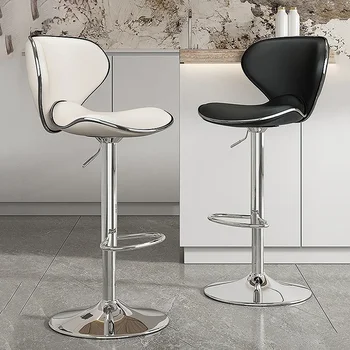 Луксозен дизайнерски стол за бар в скандинавски стил, дълги ротационни бар столове, Кожен стол, Метални мебели за рецепция, мебели за бар, HY