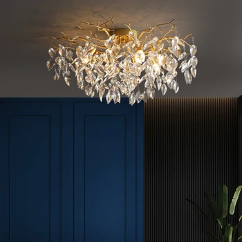 Луксозни кристални полилеи със златни клони в хола и спалнята с декоративни полилеи с led подсветка