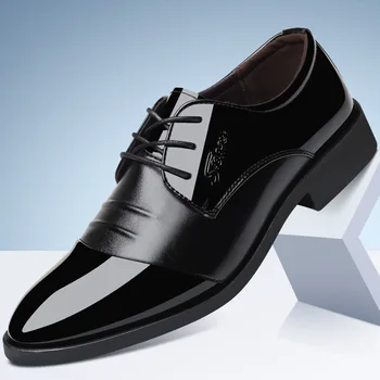 Луксозни маркови мъжки лоферы от изкуствена кожа в бизнес стил, Черни обувки-oxfords, Дишащи Официални сватбени обувки