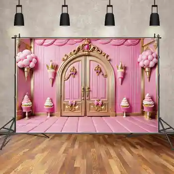 ЛУНАТА.QG Фон За фотосесия в замъка на принцеса рожден ден, на фона на фотобудки, розово-златна стая, crown, Арката на вратата, Страхотна подпори за домашно студио
