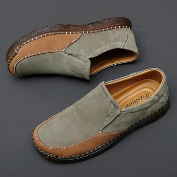 Лятна Нова Мъжки замшевая обувки, Тенденция Мъжки ежедневни обувки, Удобни обувки на равна подметка, мъжки обувки за шофиране, Цвят в тон, Голям е размерът на： 38-47