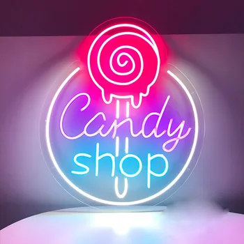 Магазин за шоколадови Бонбони Lollipop Неоновата Табела на Магазин Интериор на Стените Магазин за Led Лампа за Парти Спалня Стенни Неонови осветителни Тела Потребителски Надписи Магазин