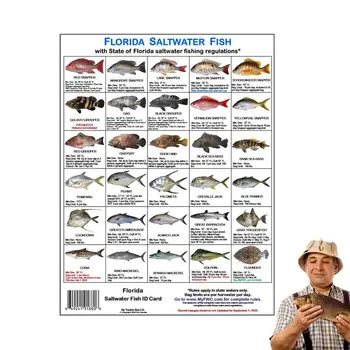 Магнитна карта за идентификация на риболова Наръчник на видове риби с магнити Идентификация карта Флоридской морска риба за плаж, кей