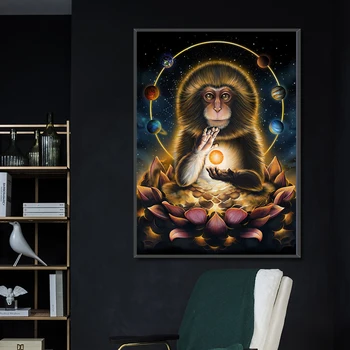 Маймуна, животно, просветление и стенно изкуство платно за печат плакат картина за декорация на дома, хол снимка на плакат