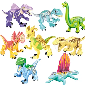 Малка играчка-конструктор за деца, детска играчка-динозавър, Монтаж на тухли, украса на работния плот, Свят на динозаврите, Открита модел за деца 5 + подарък