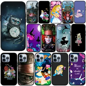 Мек калъф за Apple iPhone 11 15 Pro XS Max X XR 6 7 8 Plus 6S + SE 2022 8 + Калъф за телефон Cat Alice in Wonderland Аниме Момиче