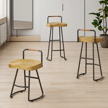 Метални столове за бар в хола, модерен и луксозен бар стол на скандинавския дизайн, банкетка от високо дърво, мебели за салон за красота