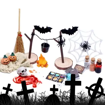 Миниатюрна сцена куклена къща за Хелоуин Тиква Черепа на Главата Фигурка прилеп гама от играчки на ужасите за Хелоуин Мини Градински пейзаж на Хелоуин