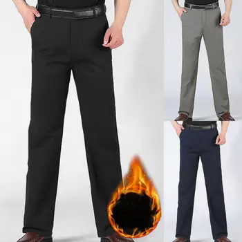 Модерен мъжки зимни топли панталони върху руното лигавицата, обикновена ежедневни стрейчевые прави панталони с висока талия, бизнес панталони