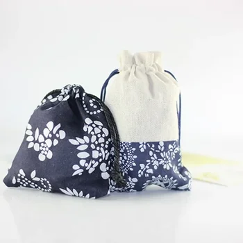 Модерен нов бельо джоб с цип със син букет, изискан подарък чанта за бижута, опаковане на бижута от няколко веревочных торби за салата