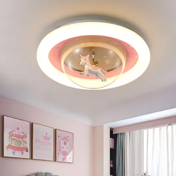 Модерен прост тавана лампа за детската стая, за защита на очите, Розово cartoony творчески еднорог, led лампи за спалня момичета, лампа