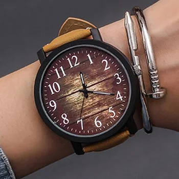 Модерен ретро часовници, мъжки дървени часовници, кафява кожена каишка, кварцов часовник за мъже ниската цена, Безплатна доставка, Montre Homme