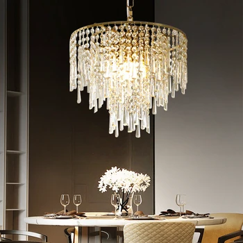 Модерна кристален полилей за дневна Трапезария Led подвесная лампа Златен Кръг с Кухненски лампа Луксозен Блясък спални