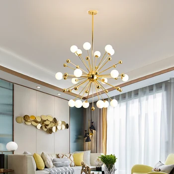 Модерна светла луксозен полилей от одуванчикового злато с обикновен стъклен абажуром Вила хол фоайето на хотела полилей за вътрешно осветление