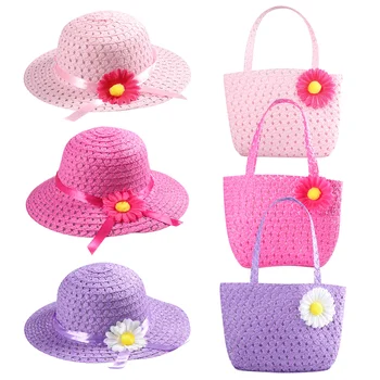 Модерна шапка за момичета, летен плаж на слънчогледа, детски слама козирка, красиви шапки за деца за