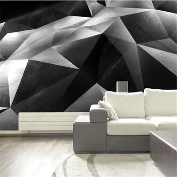 Модерните 3D тапети за всекидневна, черна геометрична метална фреска, фон за мека мебел, тапети за дома, тапети за спалнята