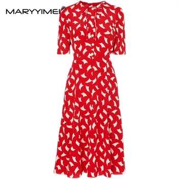 Модерно дизайнерско лятото женствена рокля MARYYIMEI с къси ръкави, френски романтични тънки елегантни копринени рокли