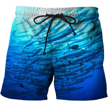 Модни летни плажни панталони 3D Плувни шорти за сърф мъжки плажни Шорти за Риболов с пейзажна графика Бански костюм Мъжки плажни панталони