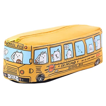 Момче Момиче За съхранение на детски канцеларски материали Мультяшная преносим чанта за моливи с цип за домашен офис с Голям капацитет Подарък автобус с животни