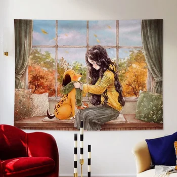 Монтаж на стена декорация на дома, маслени картини, Печат Гоблен Фон спални Монтиране на украса Подвесная плат Карикатура