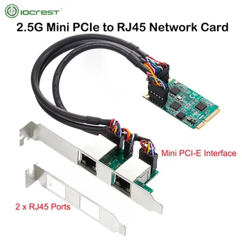 Мрежова карта IOCREST 2.5 G Mini PCIe-RJ-45 с два порта 2500 Mbit/с Mini PCI Express NIC Lan Card за чипсет Realtek 8125B