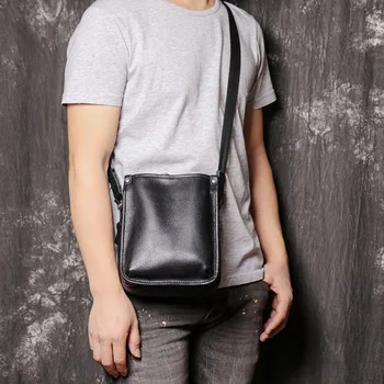 Мъжка кожена чанта през рамо от телешка кожа, многопластова чанта през рамо от маслената кожата, модни и ежедневни малка квадратна чанта