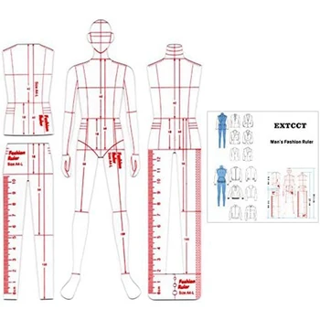 Мъжка мода Илюстрация на Линия Шаблон за рисуване, както е показано Акрил за шиене Дизайн фигурата хуманоидни измерване на дрехи