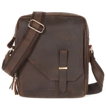 Мъжка чанта през рамо от естествена кожа, реколта чанта през рамо, богат на функции малка чанта-месинджър от телешка кожа за работа и бизнес