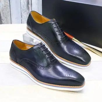 Мъжки ежедневни обувки от естествена телешка кожа, Нови удобни сватбени обувки на равна подметка, ръчно изработени Обувки, Офис банкетная бизнес кожени обувки A19