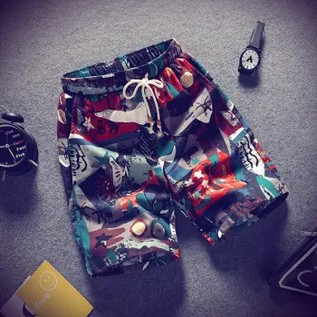 Мъжки ежедневни плажни шорти с цветен модел, летни модни дишащи бързо съхнещи плажни шорти с 3D принтом, индивидуални панталони за почивка с графити