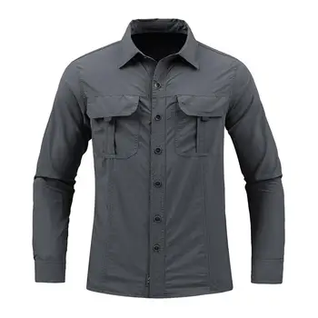 Мъжки есенна градинска риза, бързосъхнеща, голям размер, водоустойчив, с дълги ръкави, големи джобове, однобортный топ за работно облекло