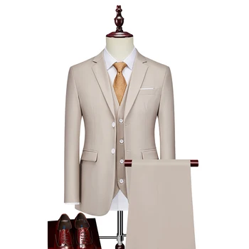 Мъжки класически Модерен костюм, комплект от 3 теми, Новост Пролетта 2023, сватбената рокля на 2 копчета, украса, костюм, Високо качество, Голям костюм M-6XL