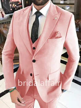 Мъжки костюм Bridalaffairr с розов ревера, однобортная двойка, оборудвана висококачествен костюм за сватбата, бала