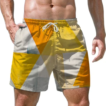 Мъжки къси панталони с 3D принтом, зашити жълти кубчета, ежедневни мъжки къси панталони, модерни свободни мъжки къси панталони, летни Нови мъжки къси панталони