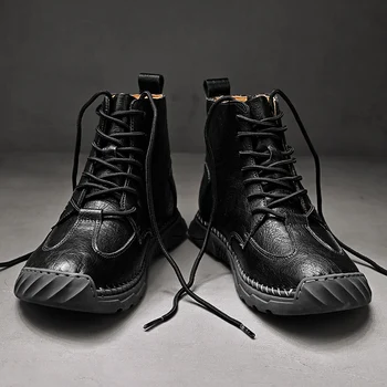 Мъжки обувки Chukka от водоустойчива кожа, ежедневни ботильоны-oxfords дантела, ежедневни обувки за мъже
