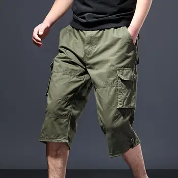 Мъжки панталони-карго Летни ежедневни панталони Камуфляжные панталони-карго с много джобове, свободни мъжки панталон с еластична талия с дължина до средата на прасците