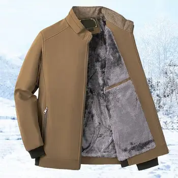 Мъжки топло палто, топло ветрозащитное мъжко палто на средна възраст с плюшено яка, измръзване жилетка с цип за есенно-зимния мъжко палто