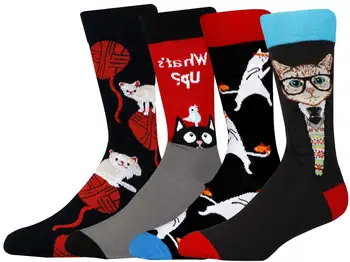 Мъжки чорапи с сладък котка, забавна новост, памучни чорапи за екипажа с кошачьими животни, подарък за мъже