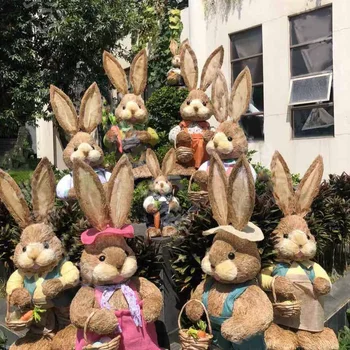 На великден бъни, сламени фигурки на зайци, украса 35 см, Слама фигурка зайче Великден, фигурка зайче за домашна градина, Сватбена украса