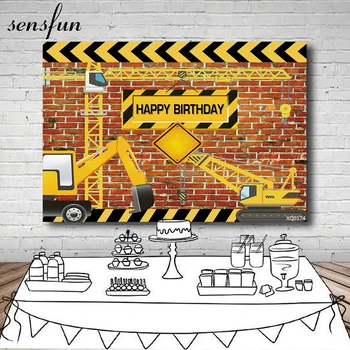 На фона на строителната партита Sensfun за снимане на Партито по случай рождения Ден на момчетата, Банер, Декоративен фон, автокран, подпори за фото студио
